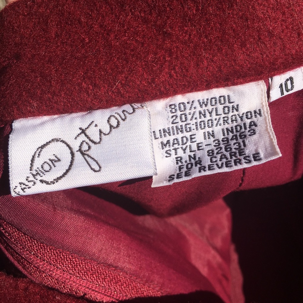 Vintage Burgundy Wool Skirt with Scallop Lace Hem - Picture 7 of 8